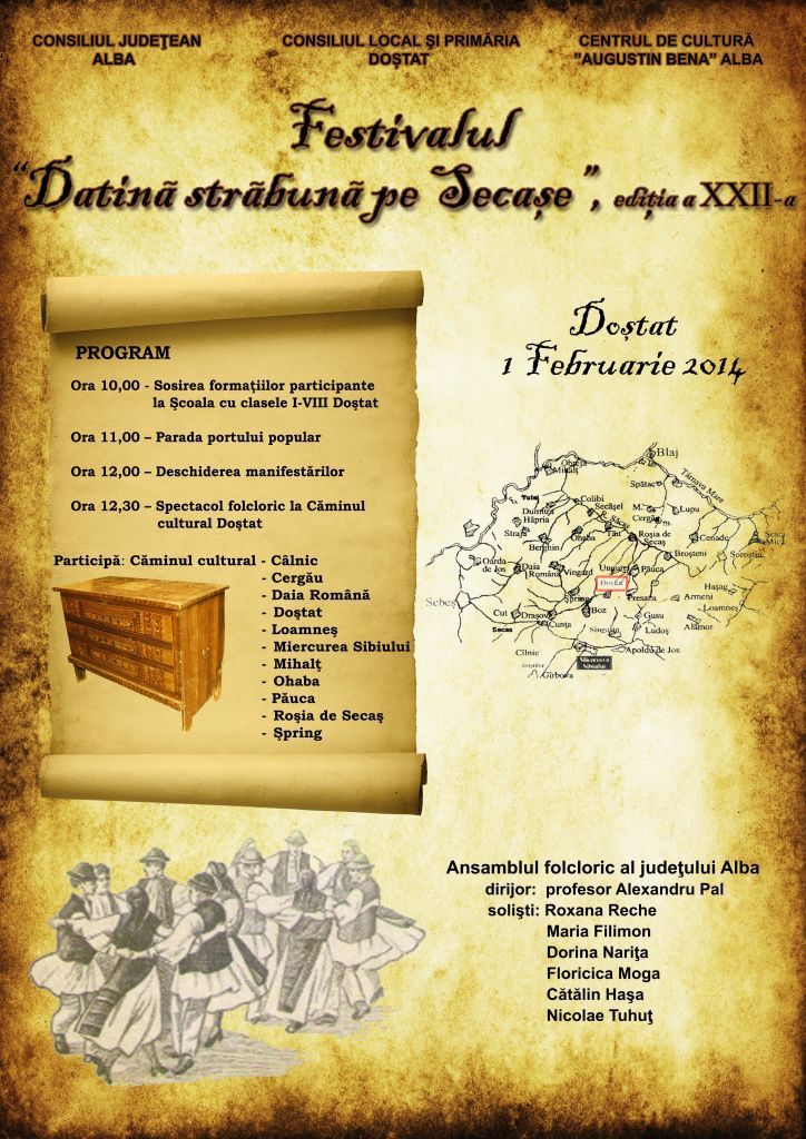 Ediția a XXII-a a Festivalului ”Datină Străbună pe Secașe” se va desfășura sâmbătă la Doștat