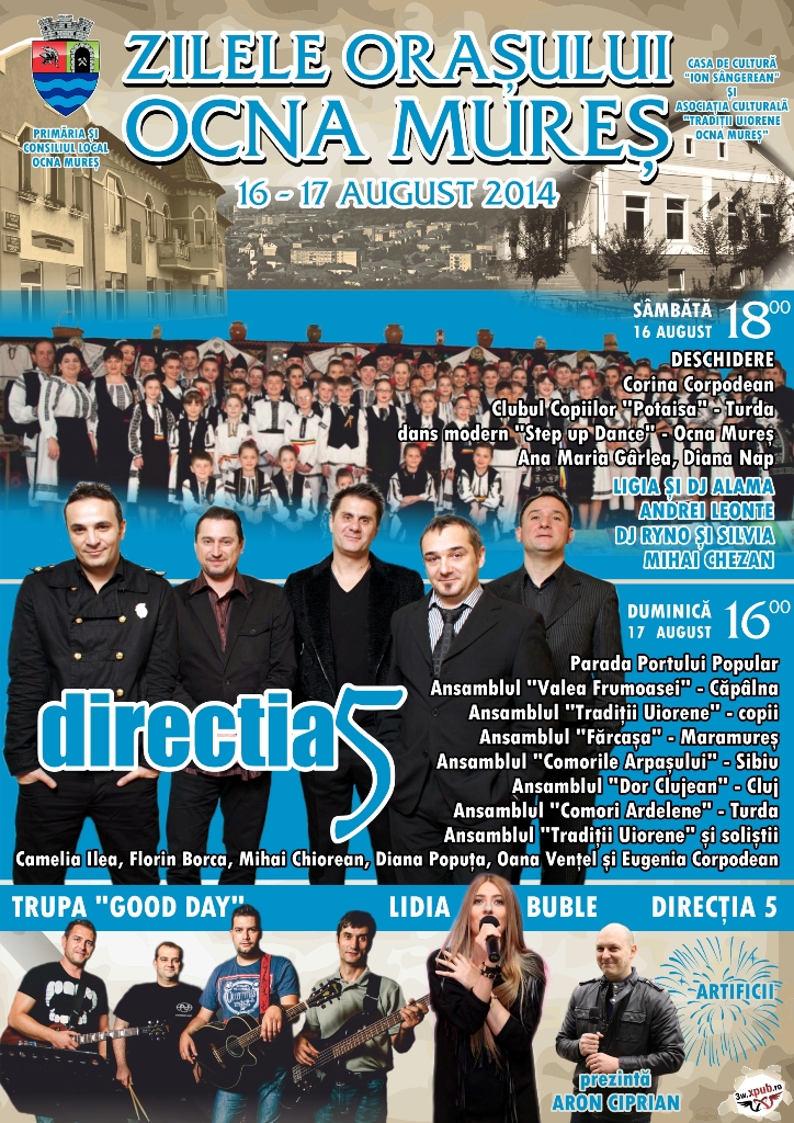 Direcția 5 cântă la Zilele orașului Ocna Mureș (16-17 august). Vezi programul manifestării